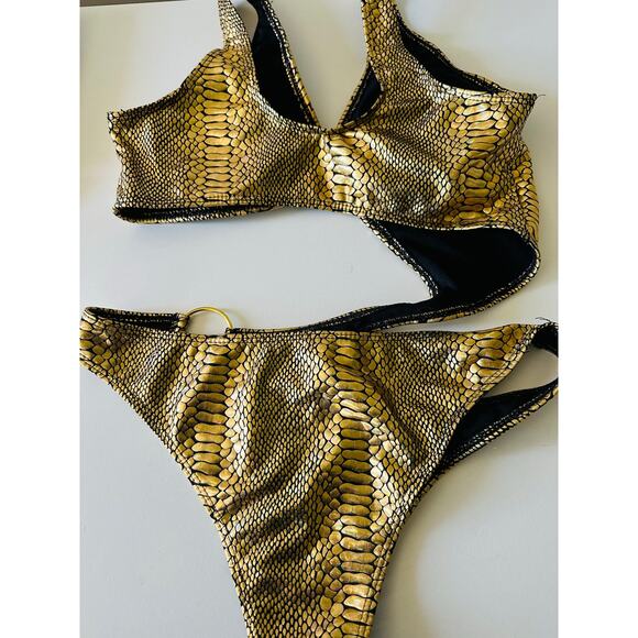 Sexy Faux Snake pattern Gold Bathing Swim Suit Med - Picture 4 of 4